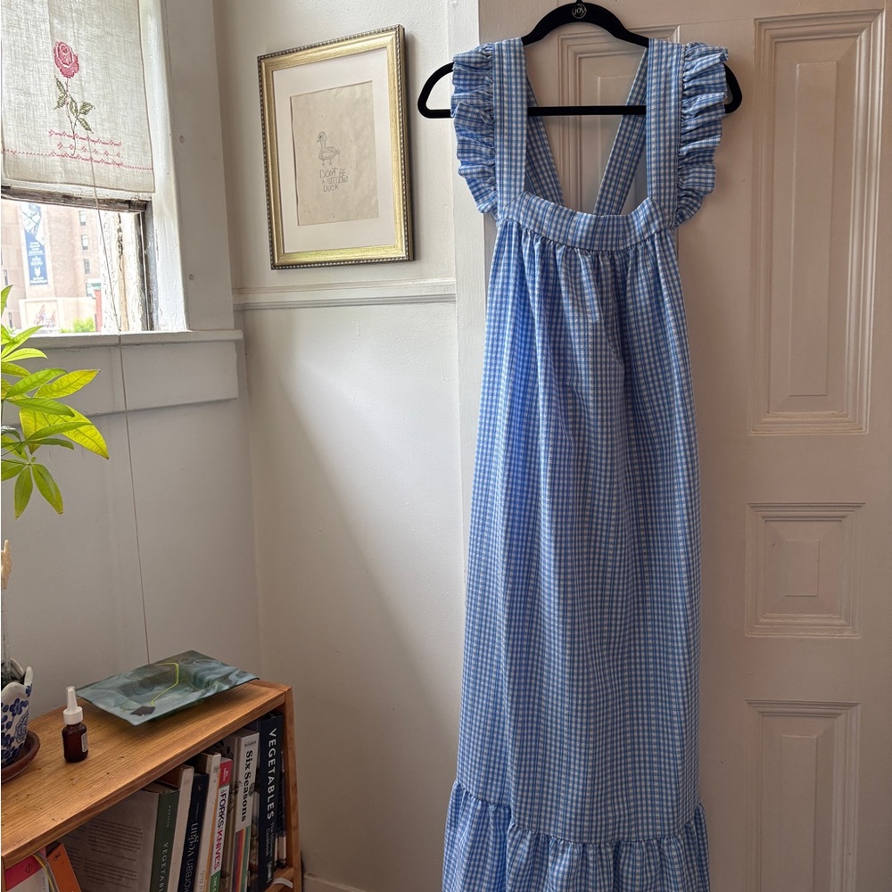 Blue Gingham Ruffle Maxi Dress